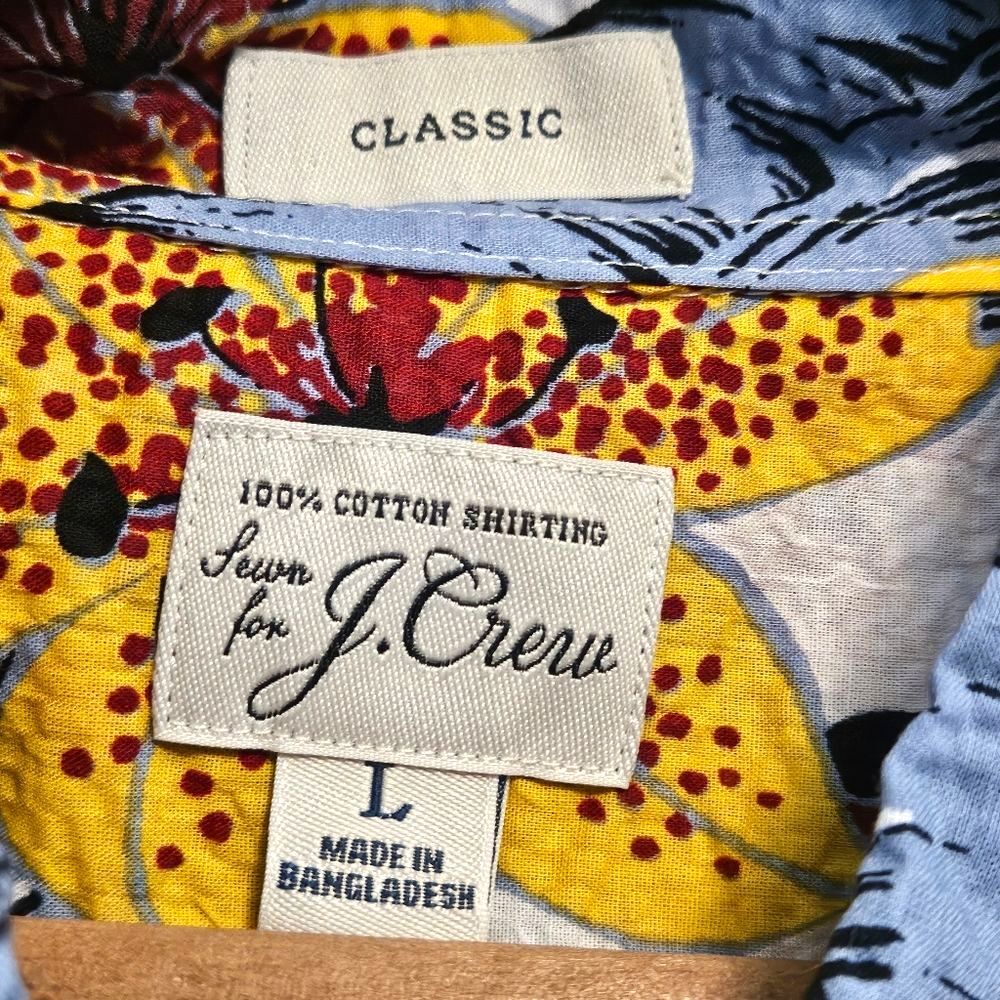 J.Crew 1/4 Button Shirt Re-Imagined Seersucker Floral Hawaiian Classic Men Sz L - Picture 3 of 11